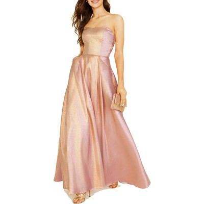 Blondie Nites Womens   Pink Metallic Strapless Evening Dress Juniors 3 BHFO 5683