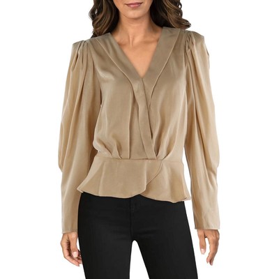 Женская коричневая блузка с V-образным вырезом DKNY L BHFO 7501