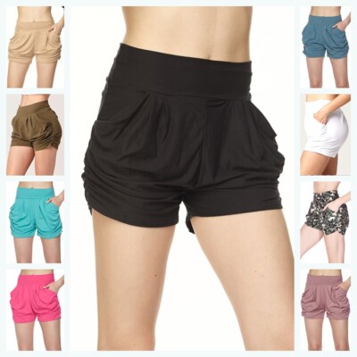 NWT HIGH WAIST Ultra Soft CASUAL HAREM SHORTS BOHO W/ POCKETS SOLID OR PRINT S-L