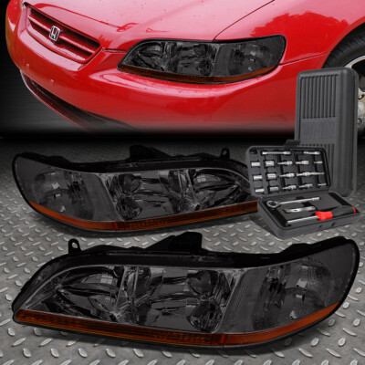 ДЛЯ 98-02 HONDA ACCORD ДЫМЧАТЫЙ КОРПУС, ЯНТАРНЫЕ БОКОВЫЕ ФАРЫ ГОЛОВНОГО СВЕТА + НАБОР ИНСТРУМЕНТОВ