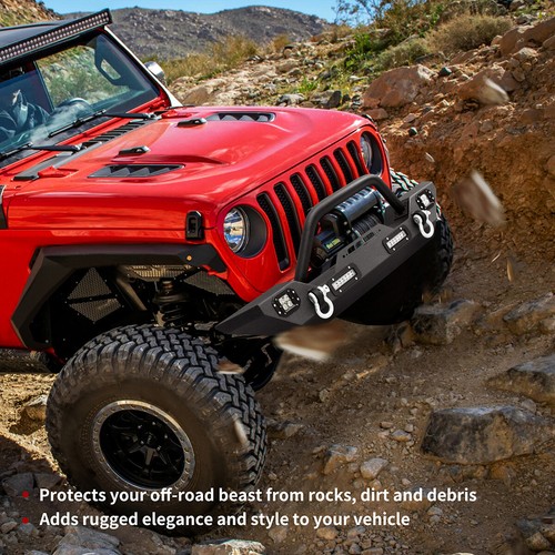 for 2007-2018 Jeep Wrangler JK & Unlimited Front Bumper w/ LED Lights & D-Rings