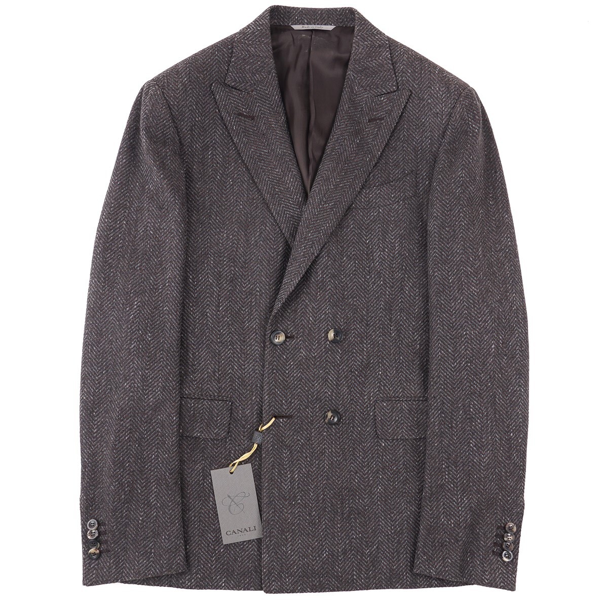 Pre-owned Canali Slim-fit Woven Herringbone Wool-cotton-cashmere Sport Coat 38r In Brown