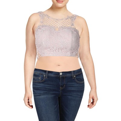 

City Studio Womens Lace Glitter Crop Top Blouse Juniors BHFO 7600, Mauve