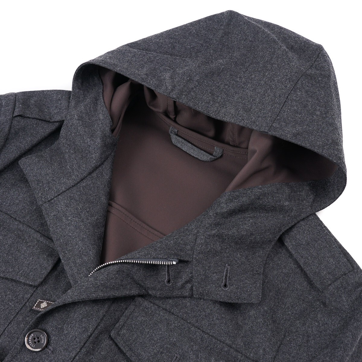 Pre-owned Luigi Borrelli Charcoal Gray Flannel Wool Field Jacket With Hood M (eu 50)