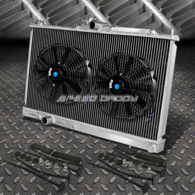 2-РЯДНЫЙ АЛЮМИНИЕВЫЙ РАДИАТОР + 2X9 ВЕНТИЛЯТОРОВ ЧЕРНОГО ЦВЕТА ДЛЯ 03-08 MITSUBISHI EVO 7/8/9 EVOLUTION
