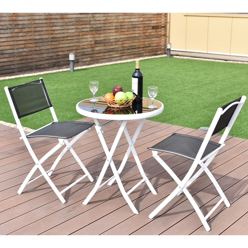 3 PCS Folding Bistro Table Chairs Set Garden Backyard Patio Fu...