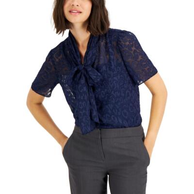 Anne Klein Womens Burnout Tie Neck Shirt BHFO 7959