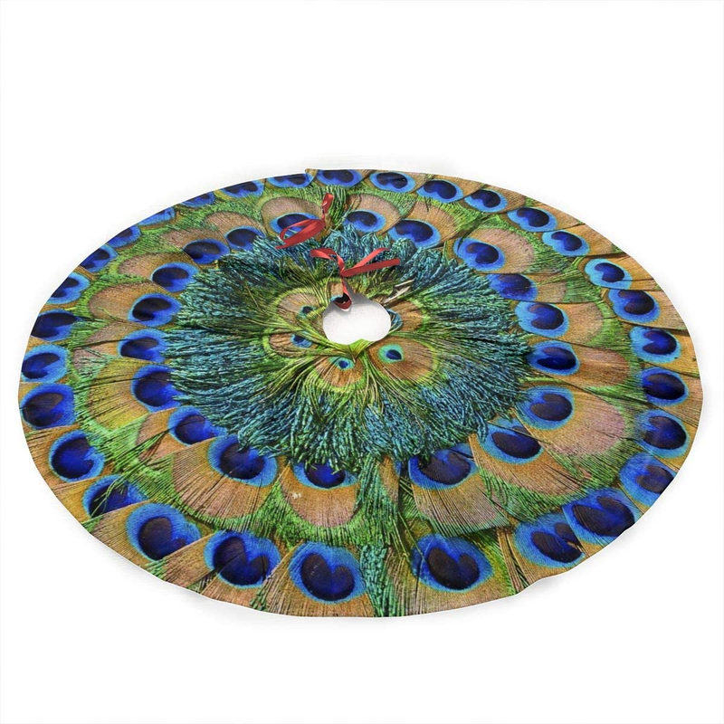 Peacock Feathers Christmas Tree Skirt 36 in for Christmas Decorations Skirt Rust