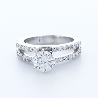 1.61 CT D-SI1 Round Cut Earth Mined Certified Diamonds 14k Gold Side-Stone Ring