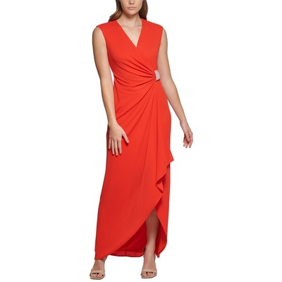 Женское вечернее платье для выпускного вечера Calvin Klein с запахом из оранжевого крепа и искусственной кожи 4 BHFO 4593