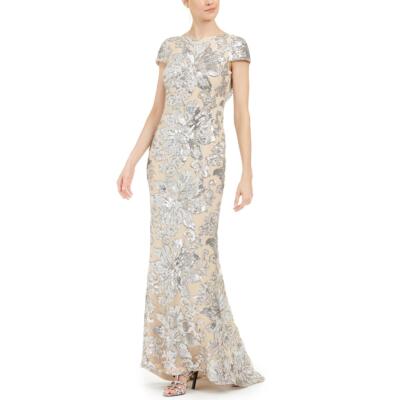 

Женское бежевое вечернее платье с капюшоном и драпировкой Calvin Klein  BHFO 5598, Cream/silver