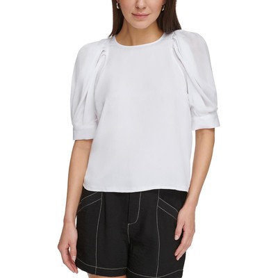 Женский белый атласный пуловер на молнии DKNY, верхняя рубашка, XS BHFO 5844