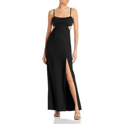 Длинное официальное вечернее платье Aqua Womens черного цвета с высоким разрезом, 12 BHFO 7300