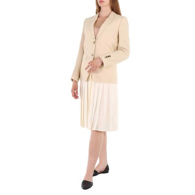 Pre-owned Burberry Ladies Pleated Panel Wool Silk Linen Tailored Jacket In Check Description