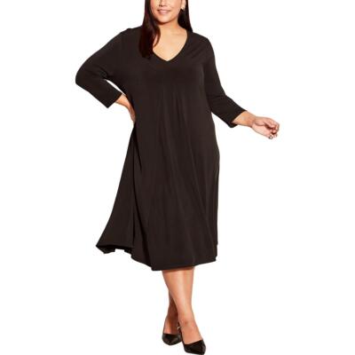Avenue Studio Womens V Neck Mid Calf Office Wear Shift Dress Plus BHFO 8027