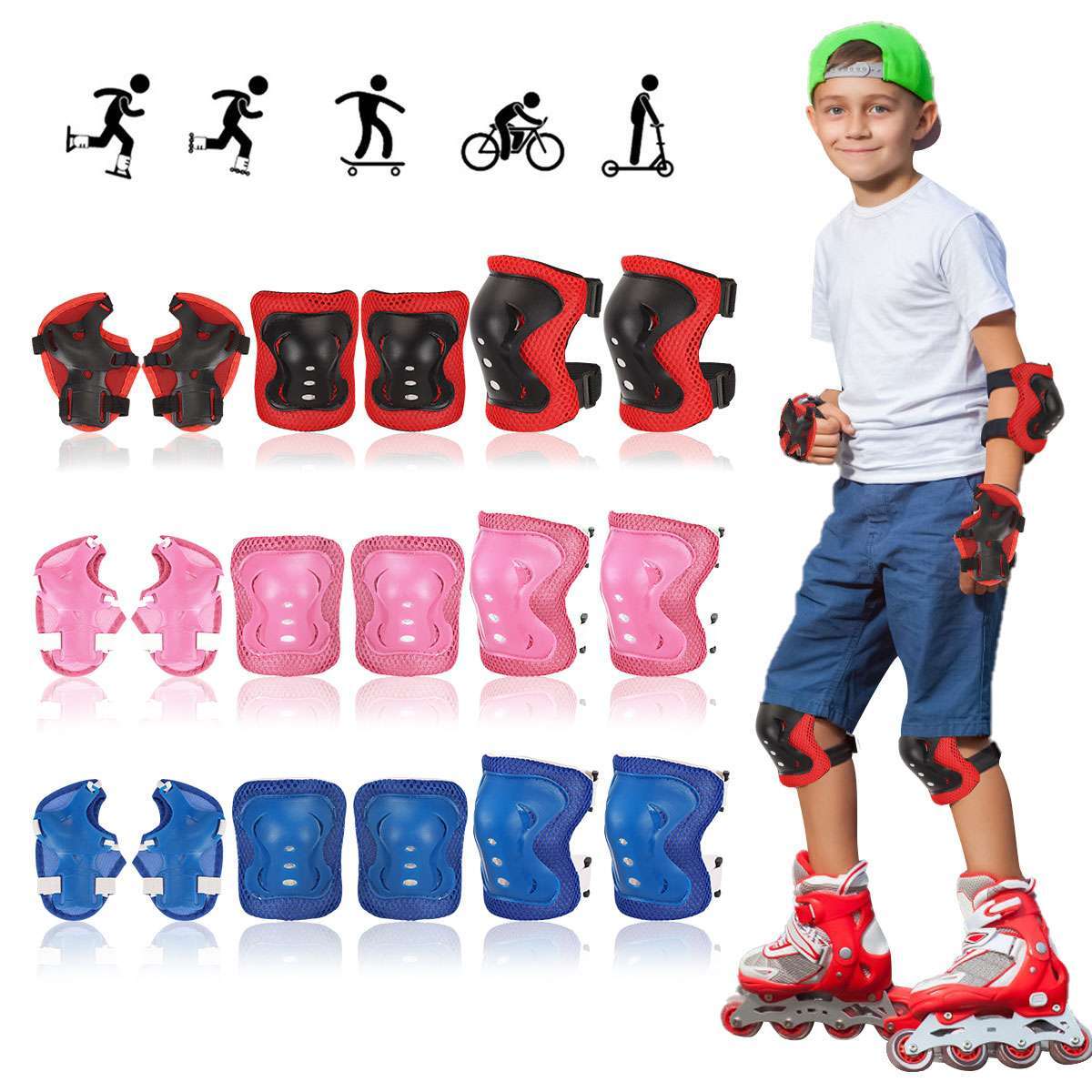 6Pcs/set Kids Knee Pads Wrist Elbow Protectors for Skating S