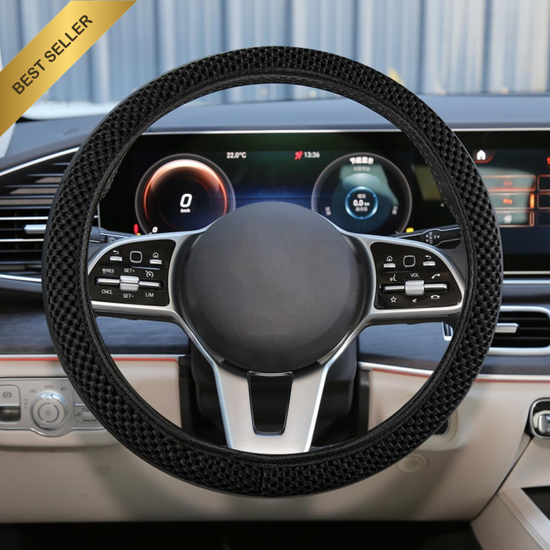 Elastic Stretch Steering Wheel Cover, Anti-Slip 15 Inch Microfiber Odorless Brea