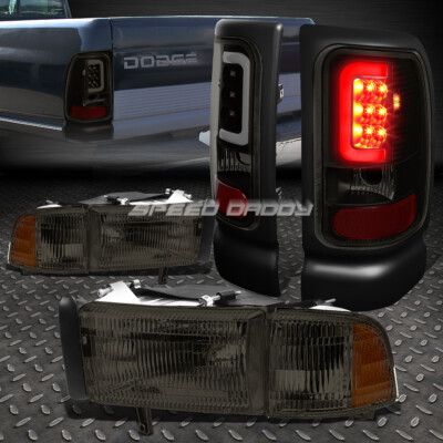 ЗАКОПЧЕННЫЙ КОРПУС ФАРЫ OE + УГОЛОК + ЧЕРНЫЙ 3D СВЕТОДИОДНЫЙ ЗАДНИЙ ФОНАРЬ ДЛЯ 94-02 DODGE RAM