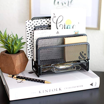 Office Cubicle Accessories Small Black Wire Mesh Desk Organizer
