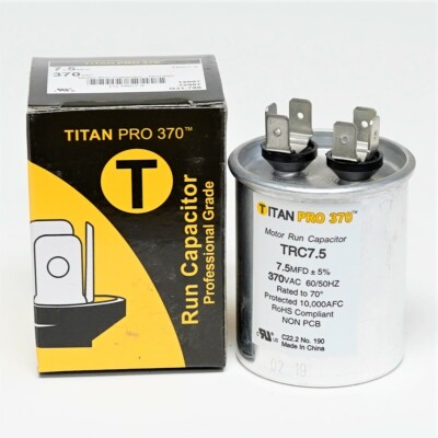 TitanPro TRC7.5 HVAC Round Motor Run Capacitor. 7.5 MFD/UF 370 Volts