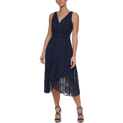 Женское темно-синее платье миди без рукавов с запахом DKNY Petites 6P BHFO 7501