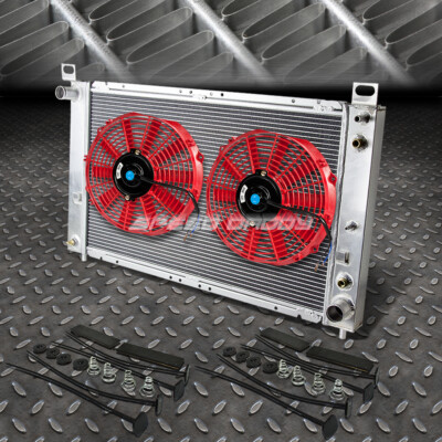 2-РЯДНЫЙ АЛЮМИНИЕВЫЙ РАДИАТОР + 2X 10 ВЕНТИЛЯТОРОВ КРАСНОГО ЦВЕТА ДЛЯ 99-07 YUKON/SIERRA/TAHOE/ESCALADE V8
