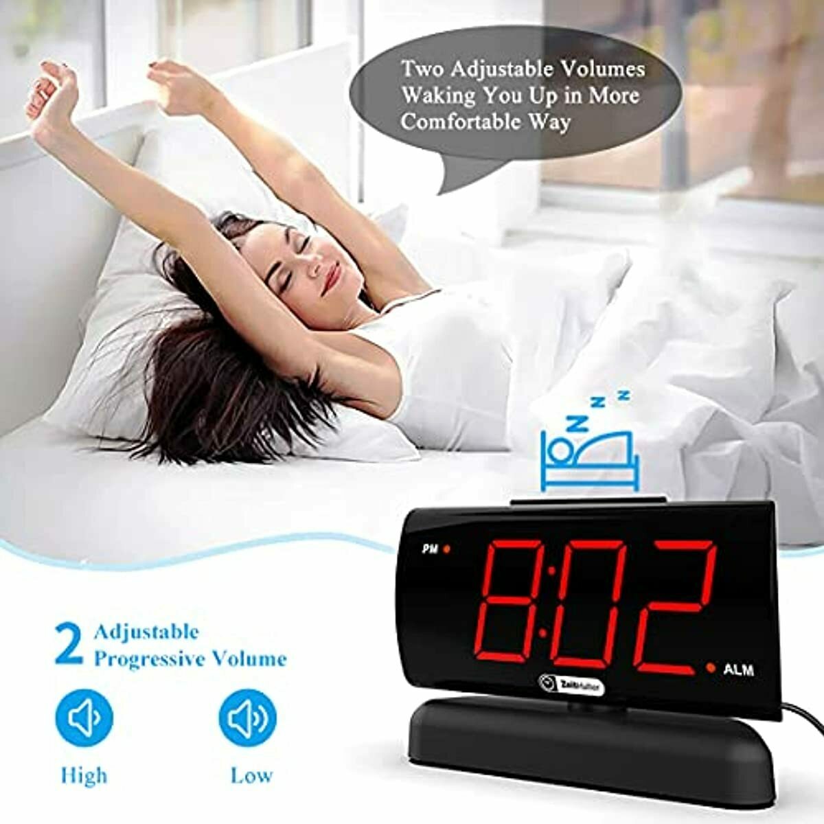 Large Display Alarm Clock Big Number Red for Bedroom Bedside with Swivel Simple
