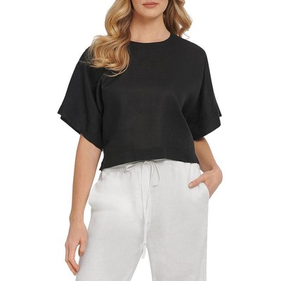 

DKNY Pure Женская черная текстурированная блуза с высоким разрезом по подолу топ  BHFO 8063, Черный