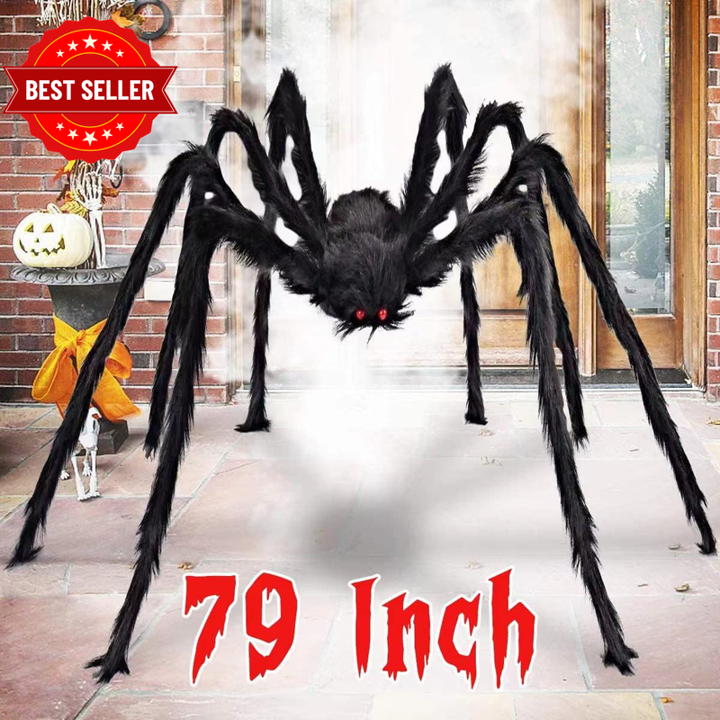 Black Large Outdoor Halloween Fake Spider, Textured Fur & Wire, Scary Giant Spid