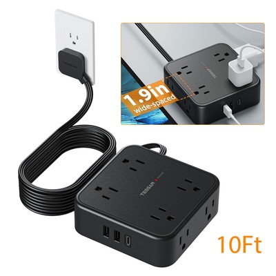 Power Strip Surge Protector 10 Ft Cord,Black Power Strip,8 AC Outlets,for Office
