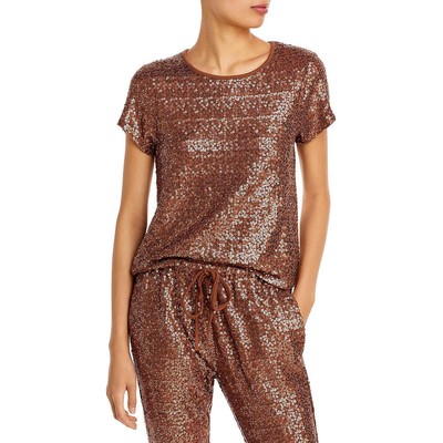 Великолепная женская Оксфордская коричневая рубашка с коротким рукавом и блестками, блузка-топ XS BHFO 3635