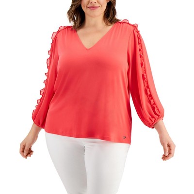 

Calvin Klein Womens Orange V-образный вырез с короткими рукавами и блузкой плюс  BHFO 9055, Watermelon