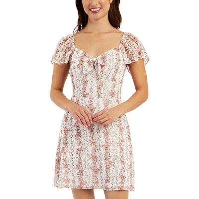 

Женское белое мини-платье BCX с короткими рукавами и расклешенным цветочным принтом  BHFO 6166, Pink wallpaper