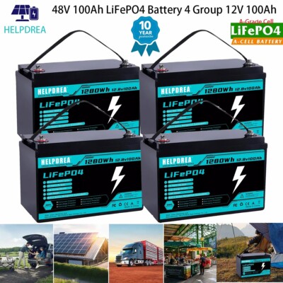 48V 100Ah LiFePO4 Lithium Golf Cart Battery Deep Cycle BMS 4 Group 12V 100Ah NEW