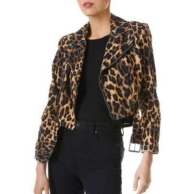 

Alice and Olivia Женская оранжевая мотоциклетная куртка с леопардовым принтом Пальто  BHFO 9200, Dark tan, CD813100PRP