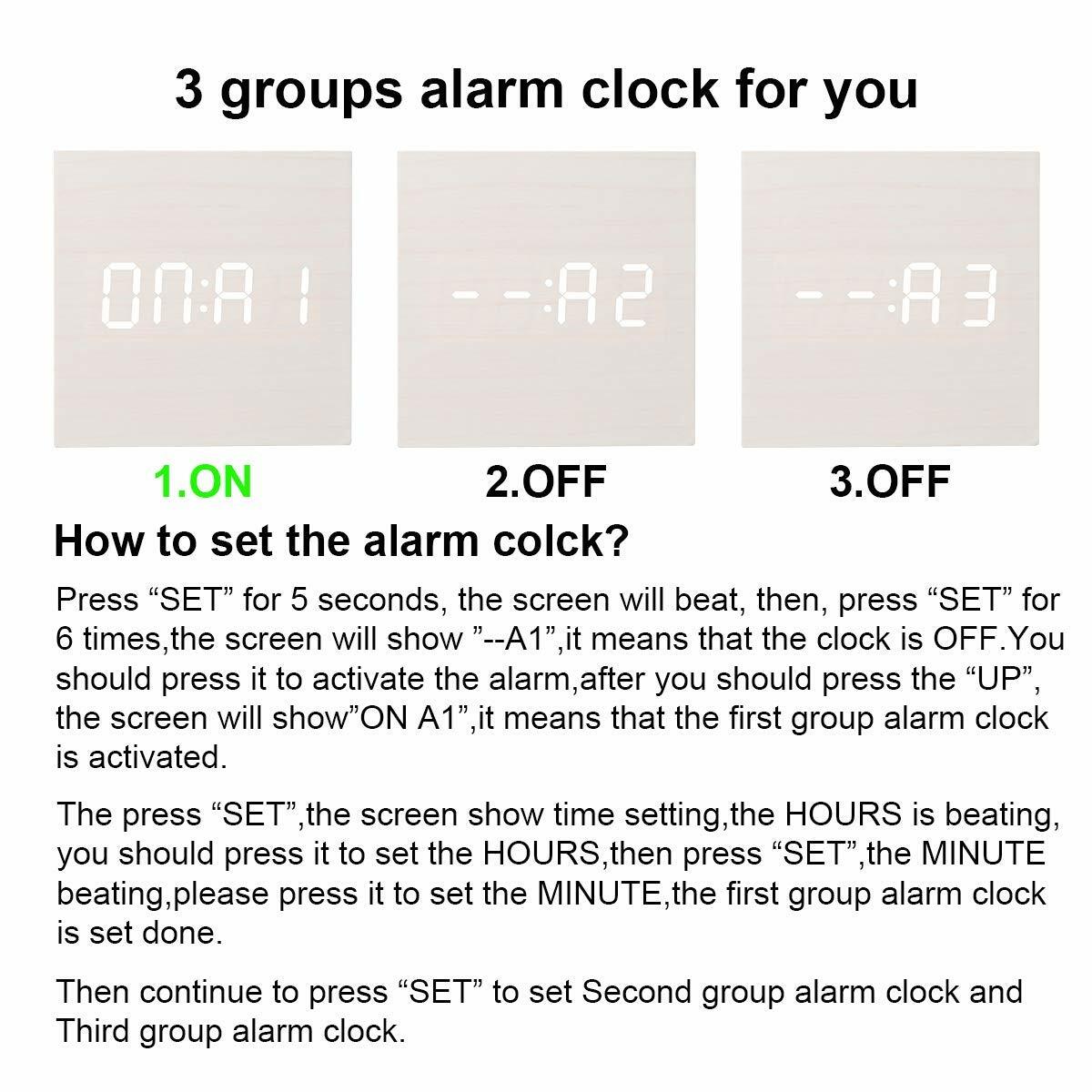 Digital Wooden Alarm Clock,LED Cube Three Alarm Sets with Wooden Electronic LED