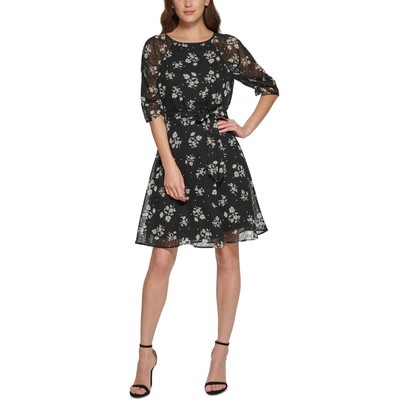 Женское приталенное платье-клеш длиной до колена с цветочным принтом DKNY Petites BHFO 2385