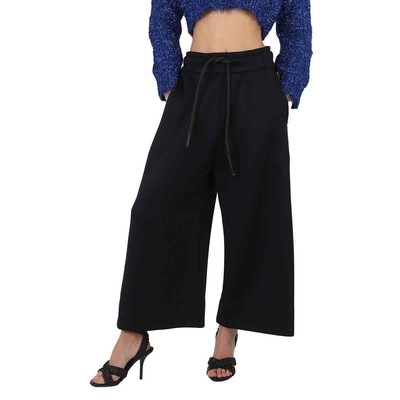 Pre-owned Burberry Ladies Black Crystal Detail Wide-leg Jersey Cropped Track Pants