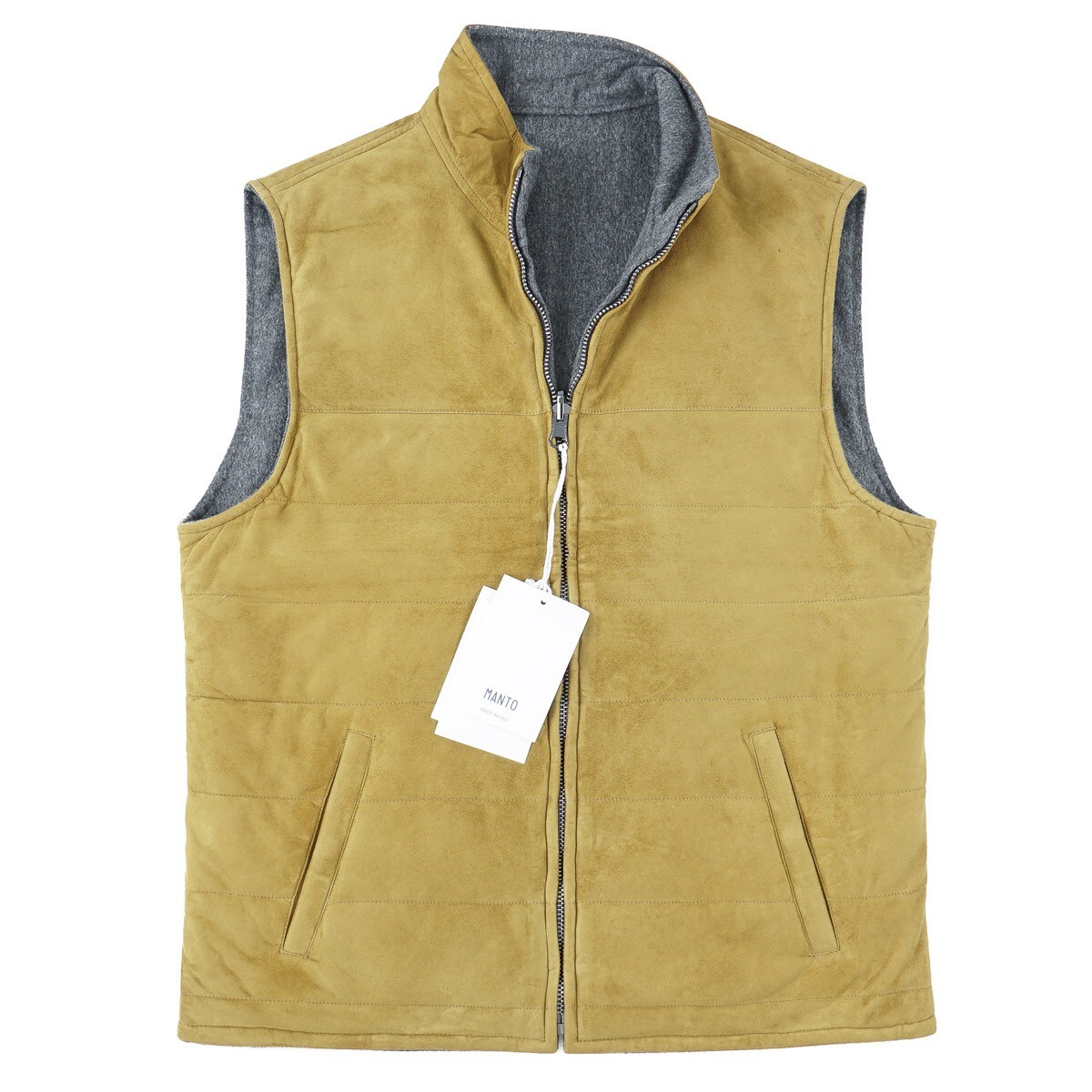 Pre-owned Manto 'luca' Reversible Lambskin Suede Leather And Wool-cashmere Vest M (eu 50) In Green