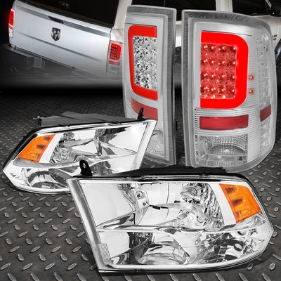 ДЛЯ 2009-2017 DODGE RAM КРАСНАЯ СВЕТОДИОДНАЯ ПАНЕЛЬ ХРОМИРОВАННЫЙ ЗАДНИЙ ФОНАРЬ + ЯНТАРНАЯ БОКОВАЯ ЧЕТЫРЕХЪЯДЕРНАЯ ФАРА