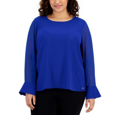 Женский шифоновый пуловер с круглым вырезом из крепа Calvin Klein Plus BHFO 5942