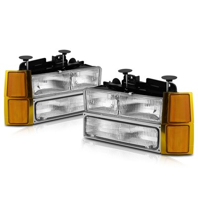 For 94-99 Chevy C/K Pickup Suburban OE Headlight/Lamps Chrome Housing Amber Side