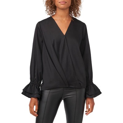 

Женская черная атласная блузка-рубашка с запахом спереди Vince Camuto  BHFO 5421, Rich black