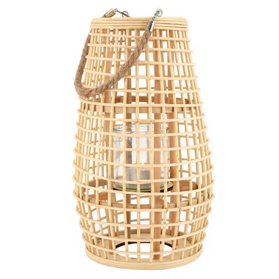 Rattan Laterne, Glas-Windlicht, Natur Höhe ca. 42cm