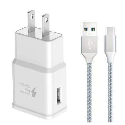 Adaptive Fast Charging Type C Cable + Wall/Travel Charger Adapter USB-C Cord 