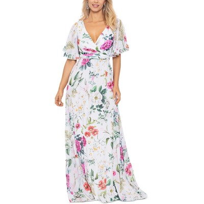 Женское шифоновое платье макси с цветочным рисунком и V-образным вырезом цвета слоновой кости Betsy & Adam, 4 BHFO 3767