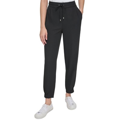 Calvin Klein Womens Black Drawstring Waist Pull On Wide Leg Pants XL BHFO 8428
