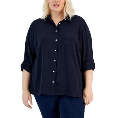 Женская рубашка на пуговицах с воротником-стойкой Tommy Hilfiger Plus BHFO 5036