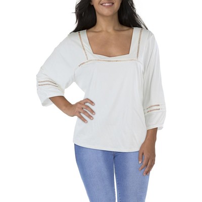 

Calvin Klein Женский белый хлопковый пуловер с квадратным вырезом плюс  BHFO 9529