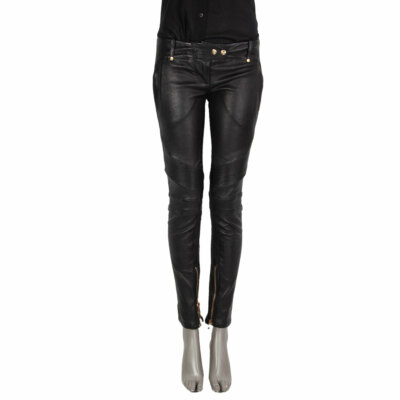 61634 auth BALMAIN black leather BIKER Pants 38 S | eBay